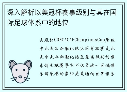 深入解析以美冠杯赛事级别与其在国际足球体系中的地位